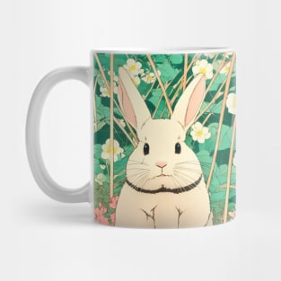 Flower Journey with the Cottagecore White American Fuzzy Lop Rabbit Mug